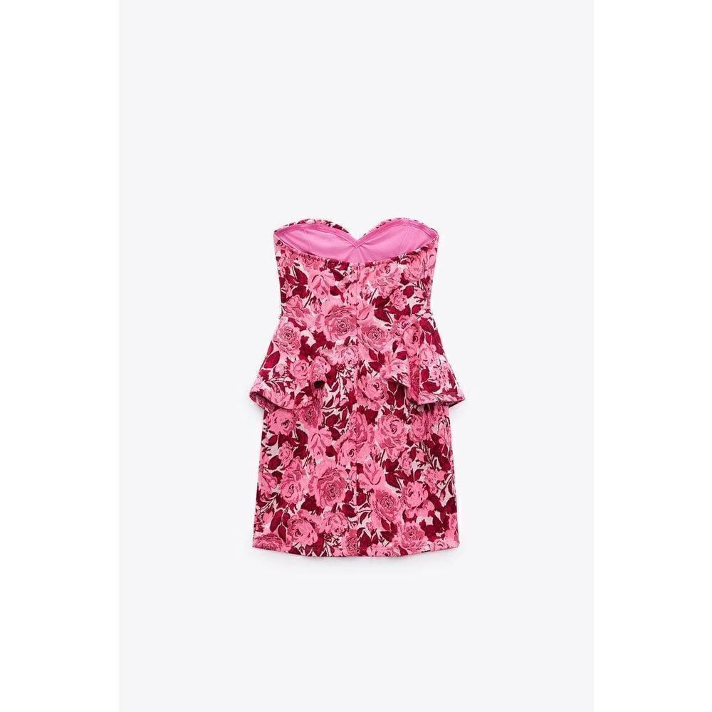 ZARA JACQUARD PINK AND RED FLORAL DRESS JEWEL - Picture 12 of 16